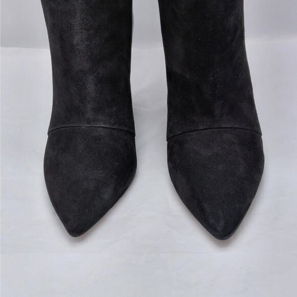 1.STATE Womens Wedge Boots Size 5.5 Black Leather Suede Pointed Toe Knee High - Picture 4 of 11